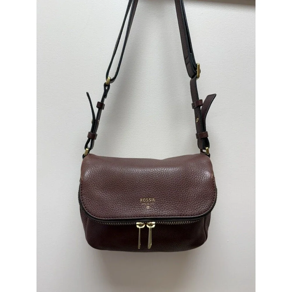 FOSSIL Preston Brown Leather Pocket Flap Expandable Crossbody Shoulder Bag EUC